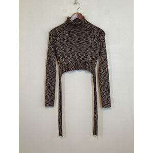 ACOA Crop Turtleneck Sweater M Black Brown Back Tie Ribbed Ultra Soft Streetwear